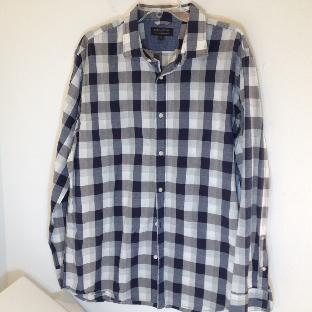 Banana Republic Plaid Soft Wash Tailored Slim Fit Button Size XL Long Sleeve